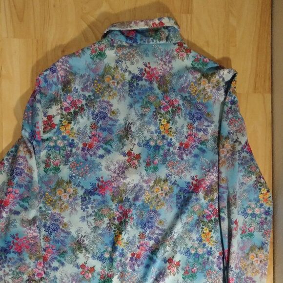 Vintage Shirt Accents Floral Pattern Polyester Disco Shirt - Picture 5 of 6